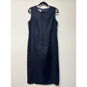 VTG - TALBOTS 100% Irish Linen Black Keyhole Front Sheath Midi Dress, Sz 12P